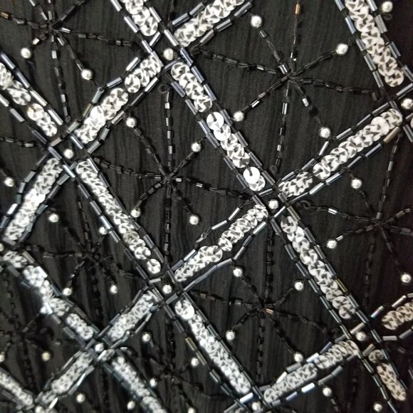 PAPELL BOUTIQUE Evening Windowpane Silk Beaded Accents Jacket Black Large ~ 4451 - Picture 3 of 7